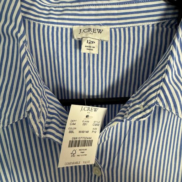 J Crew Striped Bubble Sleeve Mini Shirt Dress US Women's 12 Petite - Picture 4 of 7